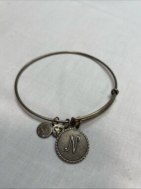 Alex and Ani Initial "N" Expandable Wire Bangle Bracelet Silver Tone